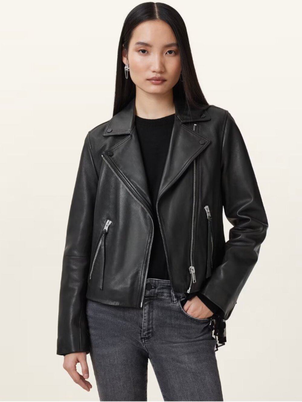 All Saints Dalby Slim Fit Leather Biker Jacket / Size 4 US